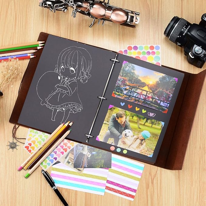 ZEEYUAN Leather Scrapbook Photo Album 60 Pages Vintage Travelling Journal Scrapbook Album DIY Photo Album, World Map Scrap Book Our Adventure Book Memory Photo Book Scrapbook Supplies