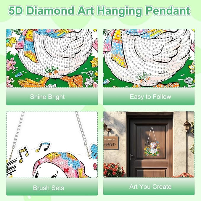TOSTOG Singing Duckling Diamond Art Pendant Kit for Adult, Cute Diamond Painting Hanging Kit for Beginners, 5D DIY Crafts Gem Art, Waterproof Full Accessories for Home Decor Idea 20 * 20 cm/8 * 8 in