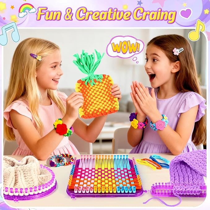 MIAOKE 633 Pcs Weaving Loom Kit with Pompom Maker,Knit Hat Scarf Knitting Loom Kit,Includes Storage Bag, Binding Needles, Colored Craft Rings, Yarn and Crochet Hooks, Knitting Loom Kits for Beginner