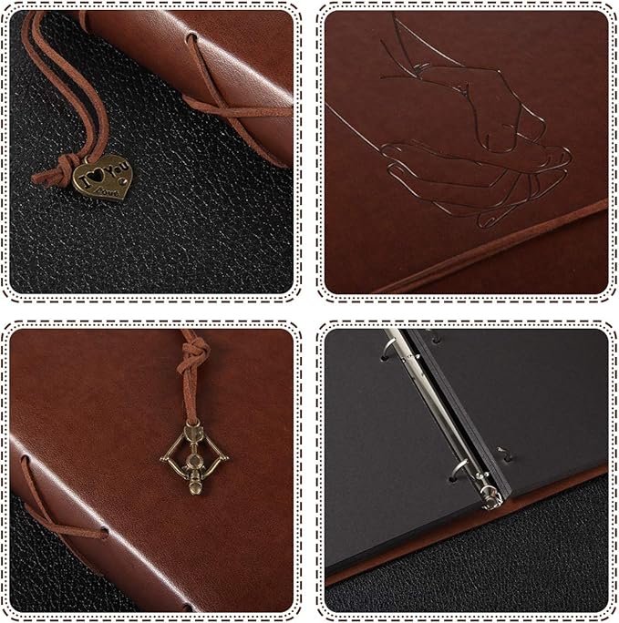 ThxMadam Leather Scrapbook Album 60 Pages Vintage Love Photo Album,11 * 8.1 Inch Scrapbook for Couples-DIY Memory Book,Birthday/Wedding Guest Book Gift for Anniversary Mother's Day