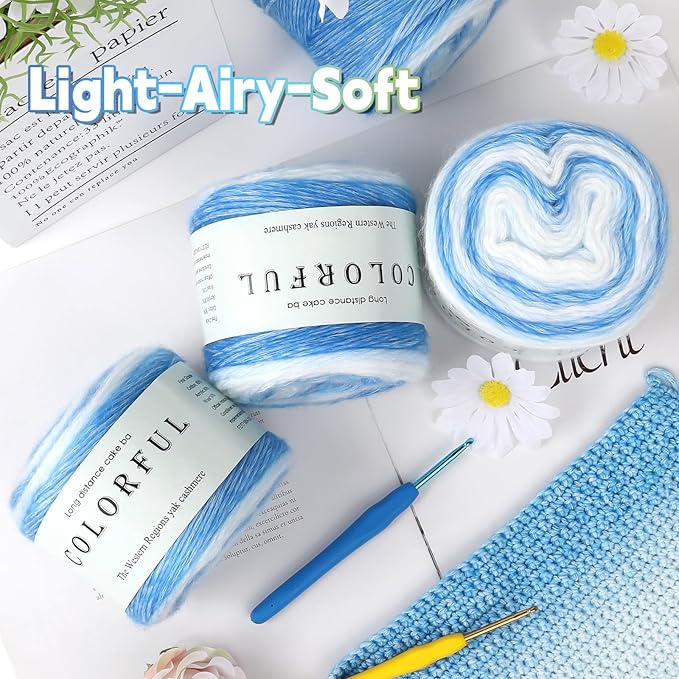 Katech Yarn for Crocheting-Gradient Cake Yarn-4x100g 60% Cotton 30% Acrylic 10% Wool -Perfect for Scarves, Shawls, Blankets, and Garments That Stand Out with Style(E)