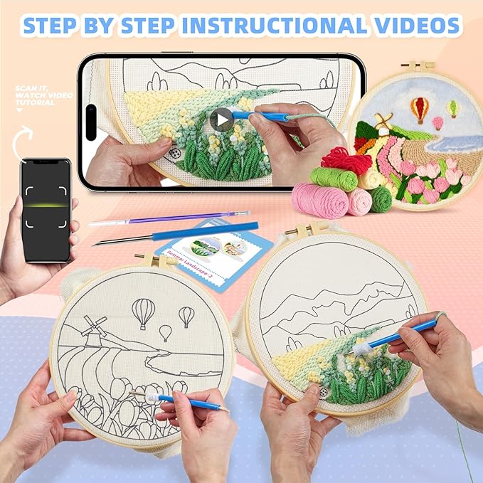 Punch Needle Kits Adults Beginner,Embroidery kit for Beginners,Punch Needle kit for Beginners, Includes All Tools and Materials,Easy to Follow Instructions and Videos(Summer Landscapes)