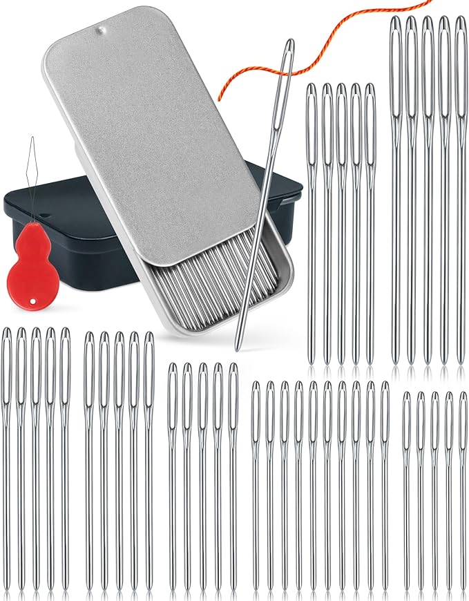 FIVEIZERO 80 PCS Large-Eye Blunt Needles,8 Sizes Stainless Steel Yarn Knitting Needles,Sewing Needles,Crafting Knitting Weaving Stringing Needleswith Threaders for Finishing Off Crochet Projects CJ