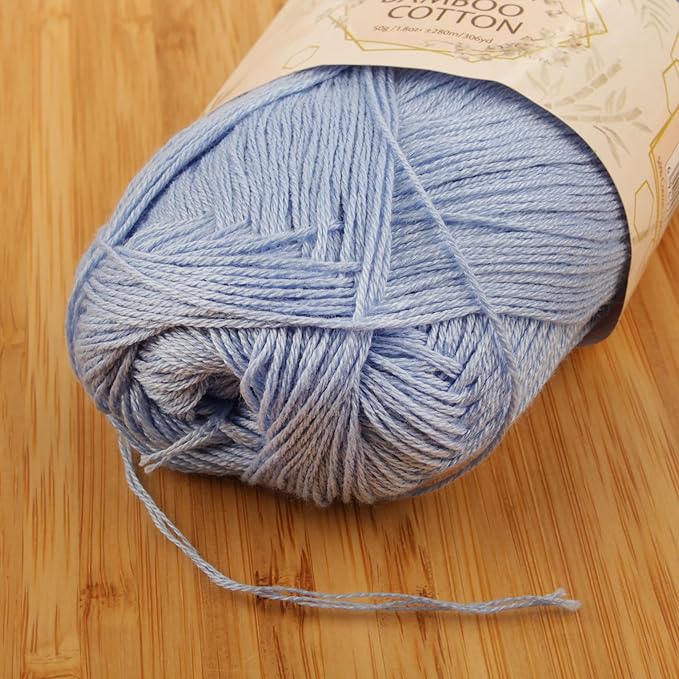 JubileeYarn Baby Soft Bamboo Cotton Yarn - 50g/Skein - Glacier Blue - 4 Skeins