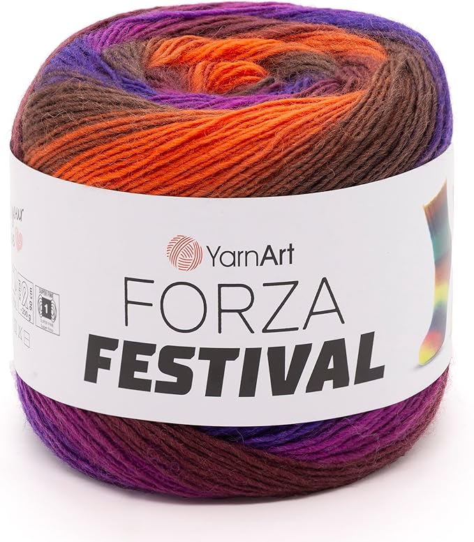 YarnArt Forza Festival Self-Striping Wool Blend Fingering Yarn, 100g (459 yd) – Gradient Color Yarn for Knitting, Crochet, Socks & Shawls (2903)
