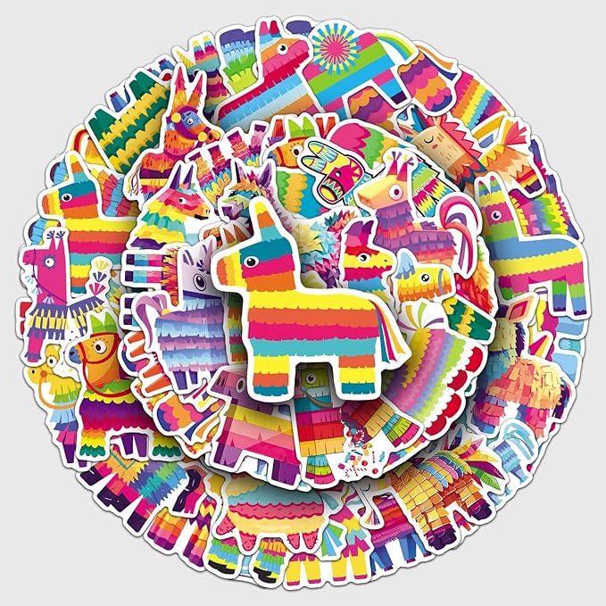 50Pcs Pinata Stickers, Waterproof Vinyl Colorful Party Decals for Laptop, Phone, Skateboard, Luggage - Decorative Stickers for Kids, Boys, Girls, Adults (Perfect for Holidays & Birthdays)