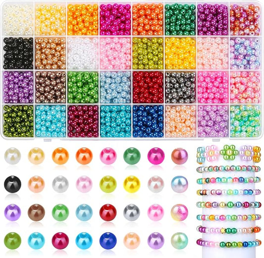 Pearl Beads for Jewelry Making, 32 Colors Round Pearls with Holes, 2000 Pcs 6MM Handcrafted Colorful Loose Spacer Beads for DIY Craft Bracelet Necklace Earrings