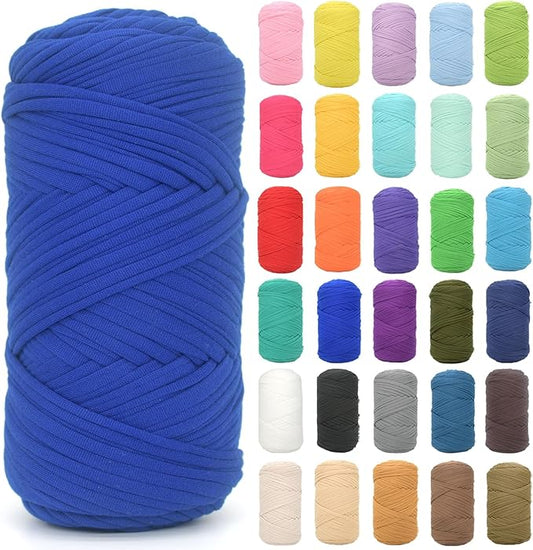 Tshirt Yarn for Crocheting,Royal Blue T Shirt Chunky Elastic Fabric Thick T-Shirt Crochet Yarn for Beginners Crocheting Hand Knitting Bag/Basket/Coasters/DIY Crafts/Home Decor 200G-Royal Blue
