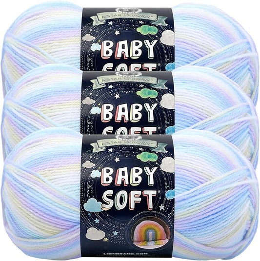 Lion Brand Yarn, Baby Soft Baby Blanket Yarn for Crocheting, Knitting, and Crafts, Pastel Print, 3 Pack