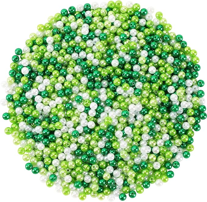 UPINS 1200Pcs St. Patrick's Day Green Pearl Beads,Irish Beads for Jewelry Making Party Decoration Necklace Bracelets Earrings Hair Beads DIY Crafts Supplies (4 Colors)