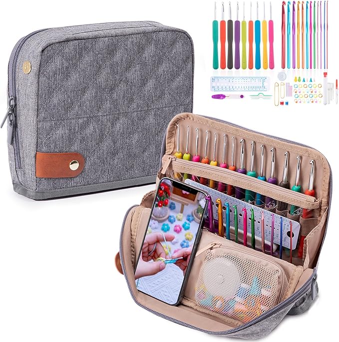 82Pcs Crochet Hook Set with Storage Case - Stand Up Crochet Hook Case with 20 Size Crochet Hooks & needles, Crochet Accessories - Crochet Needles Set for Crochet Lovers, Crochet Kit for Beginners