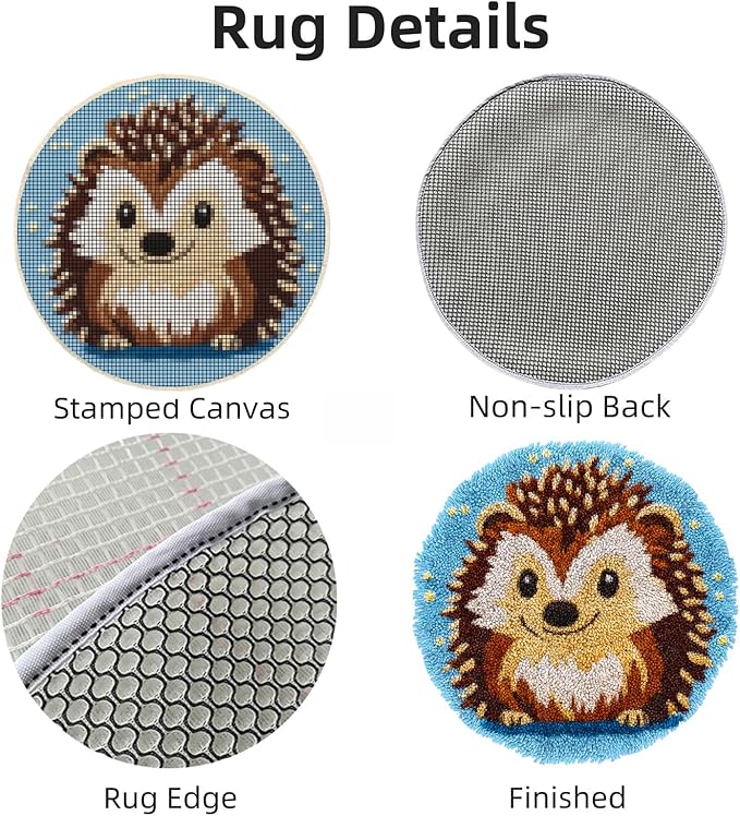 Latch Hook Rug Kit Cute Hedgehog Easy for Beginners Round Shape Carpet Crochet Yarn Craft Mini Rug DIY Hook and Latch Little Tapestry for Home Decor 30x30cm-1