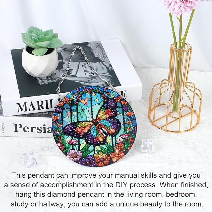Tontut Hanging Decorations Diamond Painting Kits, Window Pendant DIY Butterfly Flower Diamond Painting, Special Shape Diamonds Art Home Wall Garden Window Decoration