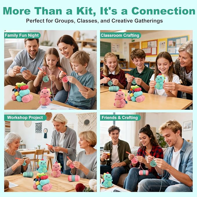 Faircosy Dinosaur Crochet Kit for Beginners: 2PCS Crochet Animal Kits for Adults - Learn to Crocheting Cute Amigurumi Starter Kit with Written Pattern & Video Tutorials (40%+ Yarn Extra)