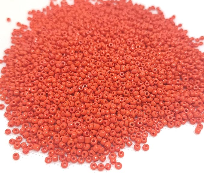 Perlin Glass Seed Beads 2mm 11/0 Round Mini Small Pony Beads 6500pcs for Making Earrings Bracelets Pendants Waist Jewelry DIY Handmade Opaque Color Kit (Orange Red)