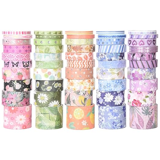 50 Rolls Washi Tape Set, Assorted Sizes, for Junk Journal Scrapbook, Bullet Journaling Scrapbooking Supplies, Planner Sticker DIY Craft Decor (Dreamy Pastels)