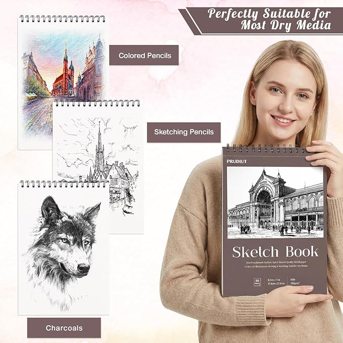 4 Pack Sketch Book 8.5×11 inch, Spiral Bound Sketch Pad 50 Sheets (68lb/100gsm), Acid-Free Sketchbook for Drawing Painting Sketching, Art Paper Drawing Supplies for Adults Artists Ideal Gifts