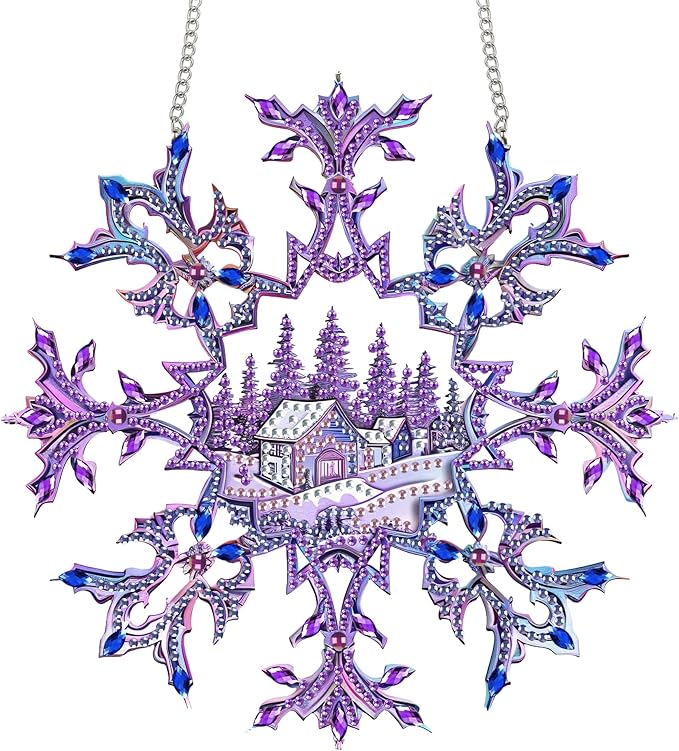 Zariocy Sun Catcher Window Hanging Diamond Art Kits - DIY Snowflake Diamond Painting on Acrylic Board Pendant Ornament for Home, Garden, Wall, Porch, Front Door Sign, Christmas Decor 8x8 inch