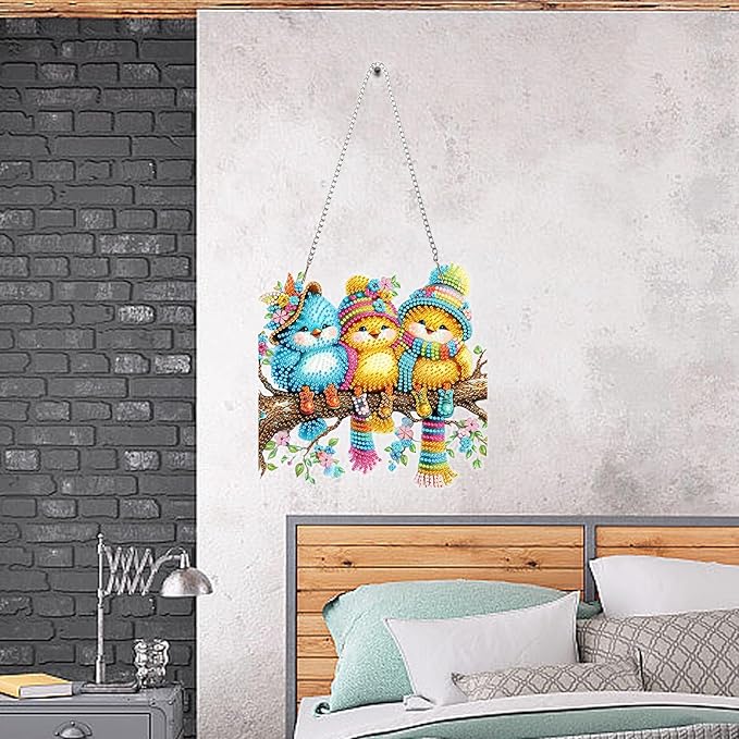 Auremi Birds Diamond Art Painting Pendant Kits with Chain,5D Animals Diamond Art Hanging Kit DIY Diamond Crystal Window Door Hanging Pendant Kit for Adults Gift Wall Decor