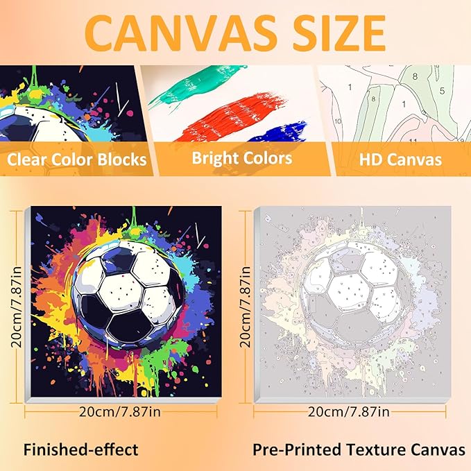 Paint by Numbers Kit for Kids with Frame, Soccer Paint by Numbers for Kids Ages 4-8-12, DIY Soccer Acrylic Oil Painting for Home Wall Art Decor Gift 7.8x7.8 inch (with Frame Easel)