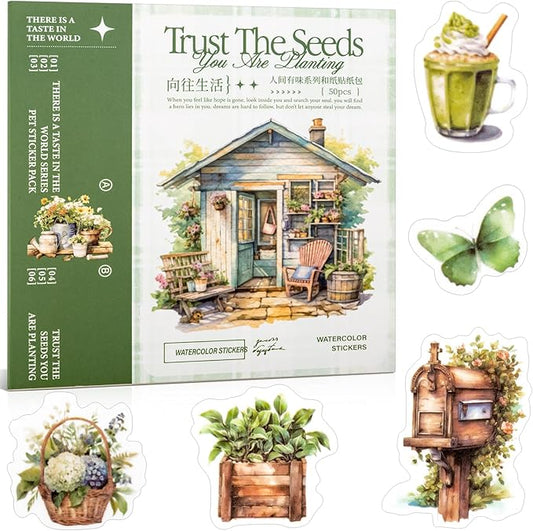 Beautiful Garden Theme Sticker Scrapbooking Supplies for Junk Journal, 50 Sheets Washi Stickers - Vintage Journaling Stickers, Ephemera Sticker Book Pre Cut(TZ-005-005)