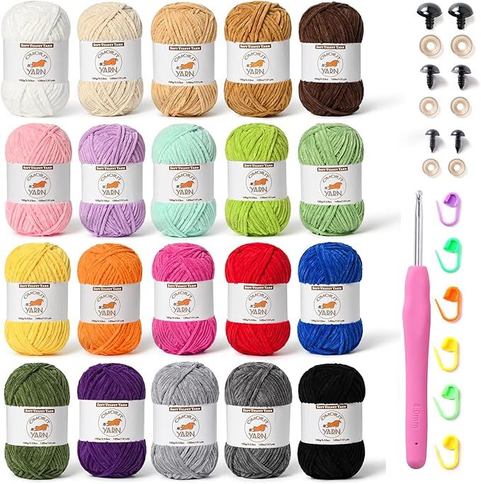 20 Skeins Fluffy Chenille Yarn for Crocheting, Soft Bulky Velvet Yarn for Knitting, Plush Baby Blanket Crochet Yarn, 2620 Yards Multicolor Amigurumi Yarns for Crafts Set B