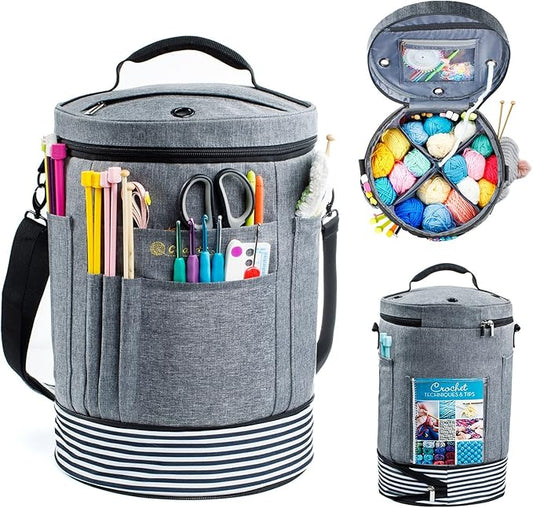 Expandable Yarn Storage Organizer, Crochet Bag & Yarn Tote with Zipper Closure, Yarn Holder for Crocheting and Knitting for Yarn Skeins, Hooks, Needles, Accessories – Gift for Crafters