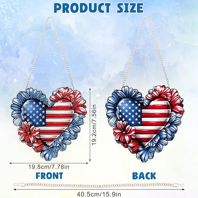 DOMROM 4TH of July Diamond Art Hanging Kit for Adult, Heart Diamond Art Hanging Kit,Patriotic DIY Diamond Art, Independence Day Diamond Hanging Pendant, Window Pendants Home Wall Hanging Ornament