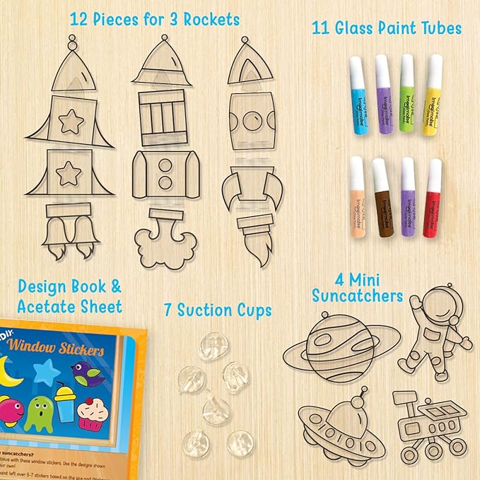 imagimake window art for kids - rocket | suncatcher kits for boys, arts and crafts for ages 5-7 | toys for boys & girls ages 6-8-10-12 | birthday gifts for 5 6 7 8 9 10 11 12 years old boys & girls
