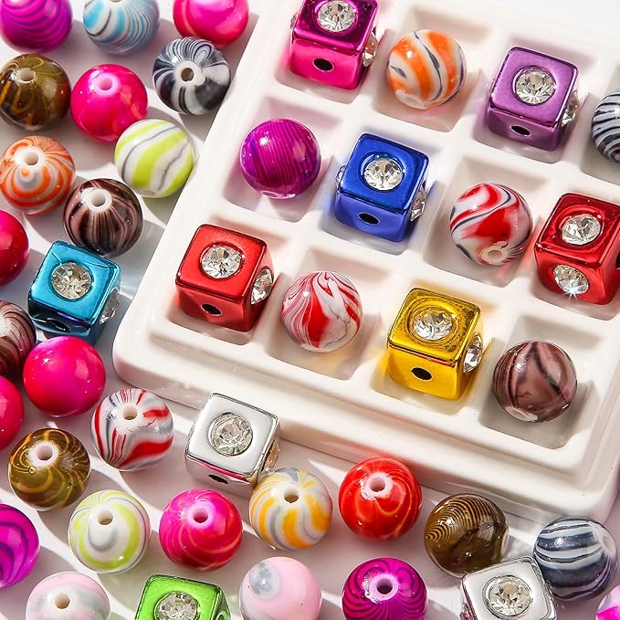 16mm Acrylic Beads,Chunk Bubblegum Beads,Beads for Pens,Cube Shine Beads,60pcs Jumbo Plastic Beads for Necklace Jewelry Bracelets DIY Crafts Making (Color line)