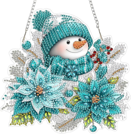 MEIYUDA Snowman Diamond Art Hanging Kits for Adult, Winter Snowflake Diamond Painting Hanging Kits Ornaments, DIY Special Shaped Rhinestone Window Pendants kit for Home Garden Wall Decor Gift