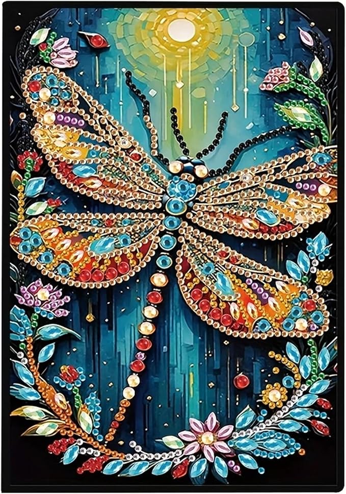Dragonfly Diamonds Painting Notebook for Adults, A5 Diamond Art Journal and DIY Sketchbook, Diamond Art Kit Supplies,Gift for Beginners, Craft Lovers, Artists. (Dragonfly)