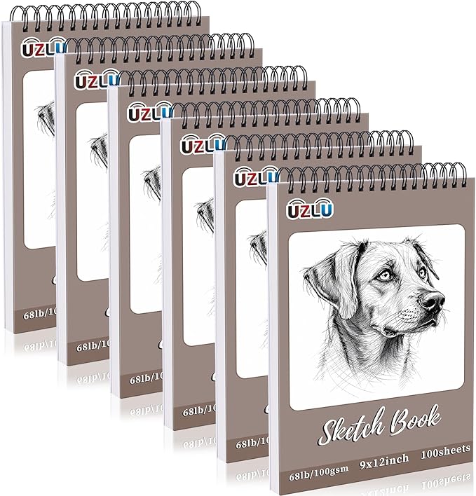 6 Pcs Sketch Book Bulk 9 x 12 In 600 Sheets Top Spiral Bound Sketch Pad Drawing Paper 100 Sheets Each Acid Free Mixed Media Sketchbook 68lb/100gsm Art Supplies for Beginner Artist