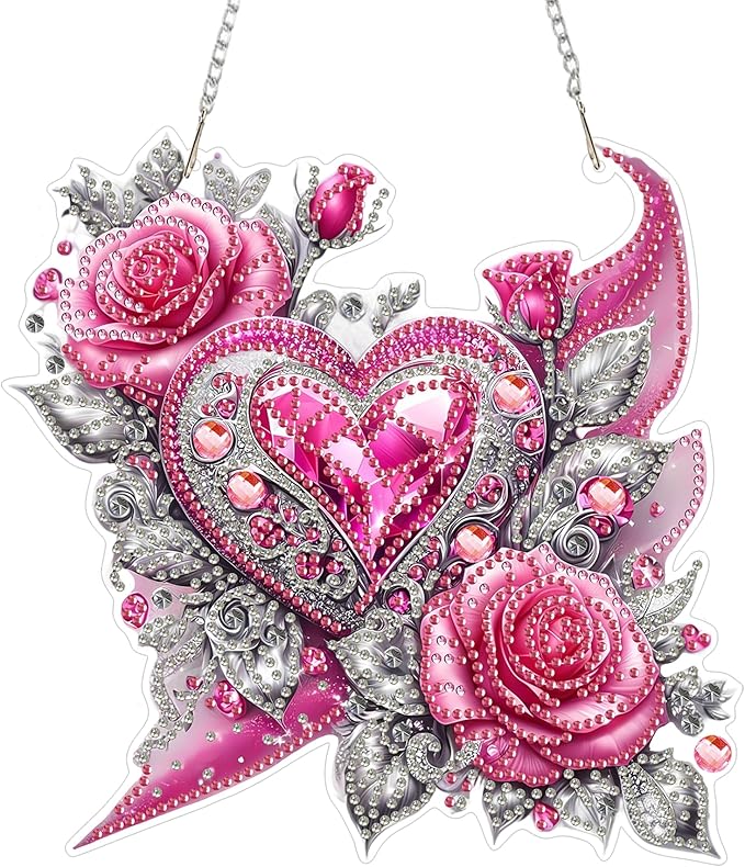 ZeeLionArt Hanging Diamonds Art kit for Adult,DIY Valentine's Day Pendant Diamond Painting Art,7.7x7.7in Acrylic Diamonds Painting Board Kit Ornament, Special Crystal Diamond Hanging Ornament