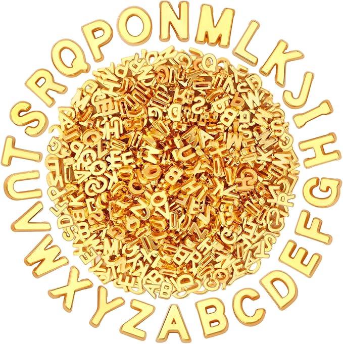 Augshy 700Pcs Gold Large Letter Beads,A-Z Mixed Big Alphabet Shape Beads for Jewelry Making Bracelets Necklaces Key Chains Shoelaces Crafts Party Decor(9 x 12 mm)