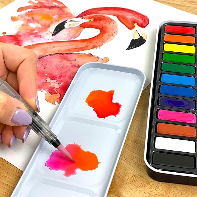 ArtSkills Travel Watercolor Kit, Watercolor Paint Set for Kids & Adults, Travel Palette with Water Brush