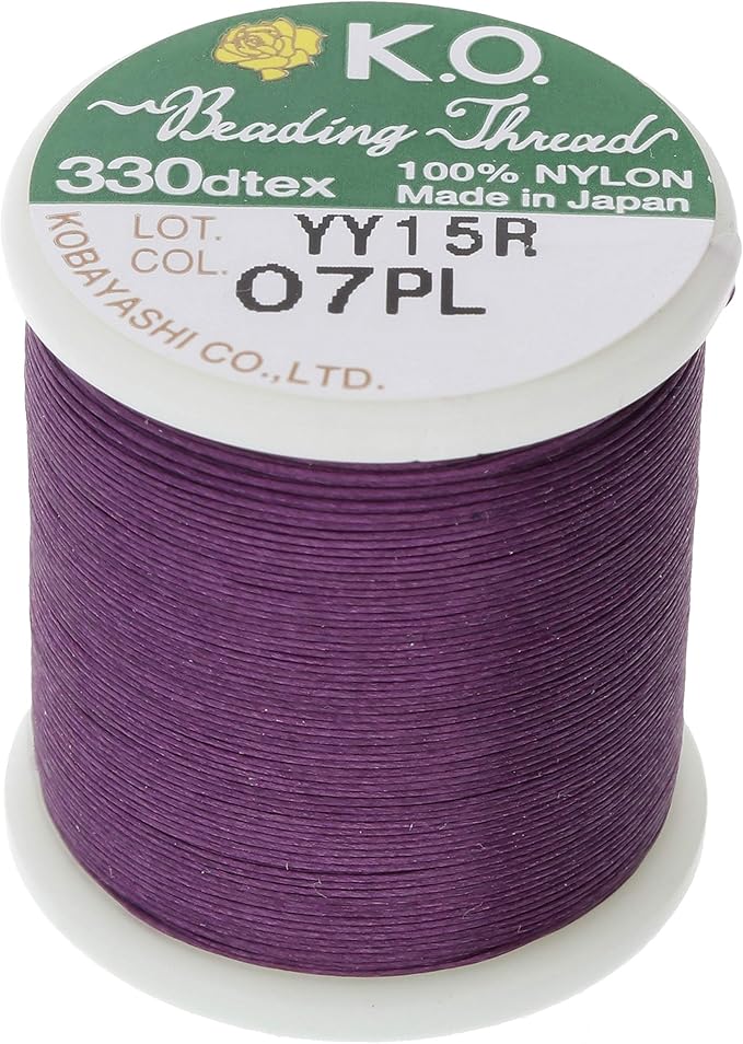 KO Nylon Beading Thread, Dark Purple Color, Japanese Pre-Waxed 100% Nylon, 330TEX, Tangle Resistant Knotting Cords, 50m /55 yds Spool, Use for Seed Bead Projects, Loom Work & Bead Weaving