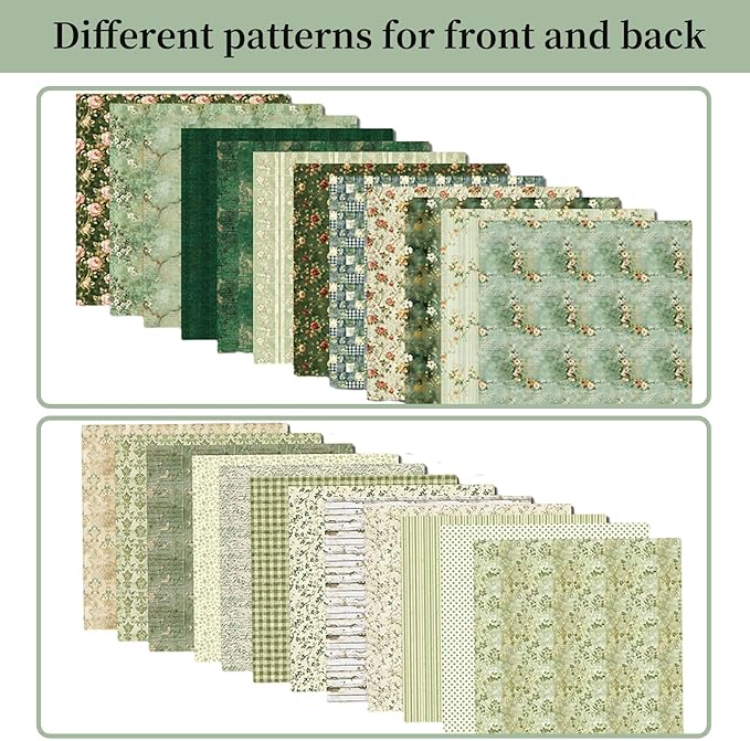 12x12 Scrapbook Paper, 24 Sheets/24 Designs Vintage Green Scrapbook Paper Set, Double-Sided Garden Pattern Floral Decorative Craft Paper For DIY Card Making Photo Album Journal Decor