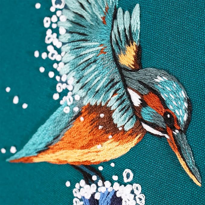 COCOMOX 4 Sets Embroidery Kit for Beginners, Hand Embroidery Stiches Practice Kit for Adults, Dolphin Swan Turtle Hummingbird Pattern Embroidery Kit, Craft Hand Stitch DIY Kit