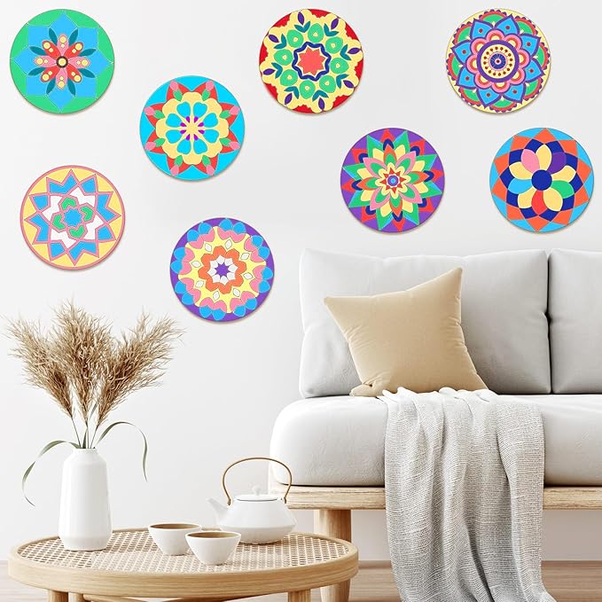 22 Pcs Wooden Mandala Painting Set 10 Mandala Unfinished Wood Cutouts with 12 Markers for Crafts Diwali Craft Wood Slices for Adults Painting DIY Tags Wedding Home Decors(Classic Style)