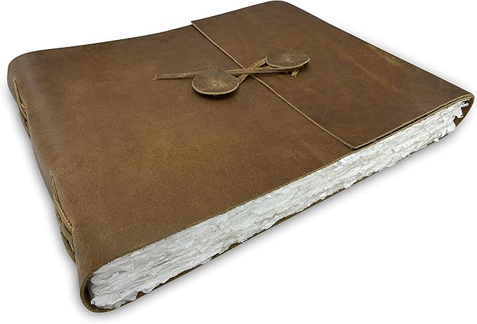 Wanderings Leather Watercolor Journal - 10x12.5 - Large Genuine Leather Album with Handmade Deckle Edge Paper for Watercolor Albums, Art Journal, Scrapbook, Sketchbook, Drawing Pad- 350 GSM