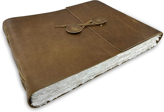 Wanderings Leather Watercolor Journal - 10x12.5 - Large Genuine Leather Album with Handmade Deckle Edge Paper for Watercolor Albums, Art Journal, Scrapbook, Sketchbook, Drawing Pad- 350 GSM
