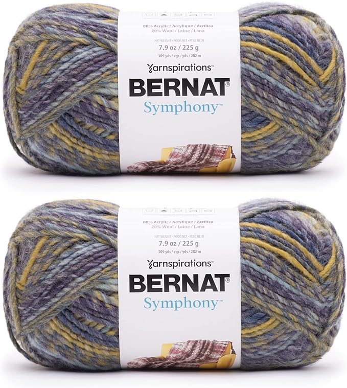 Bernat Symphony Royal Yarn - 2 Pack of 225g/8oz - Wool Blend - 5 Bulky - 309 Yards - Knitting/Crochet