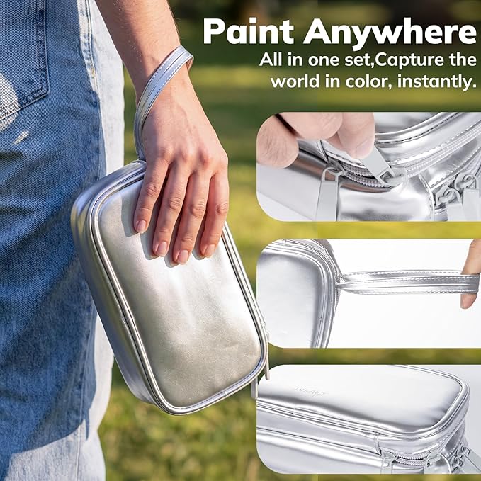 jusart 100 colors watercolor paint set,travel watercolor set with handbag,art supplies with metallic color, detail painting brushes, water brush pens, portable watercolor supplies for artists, professionals