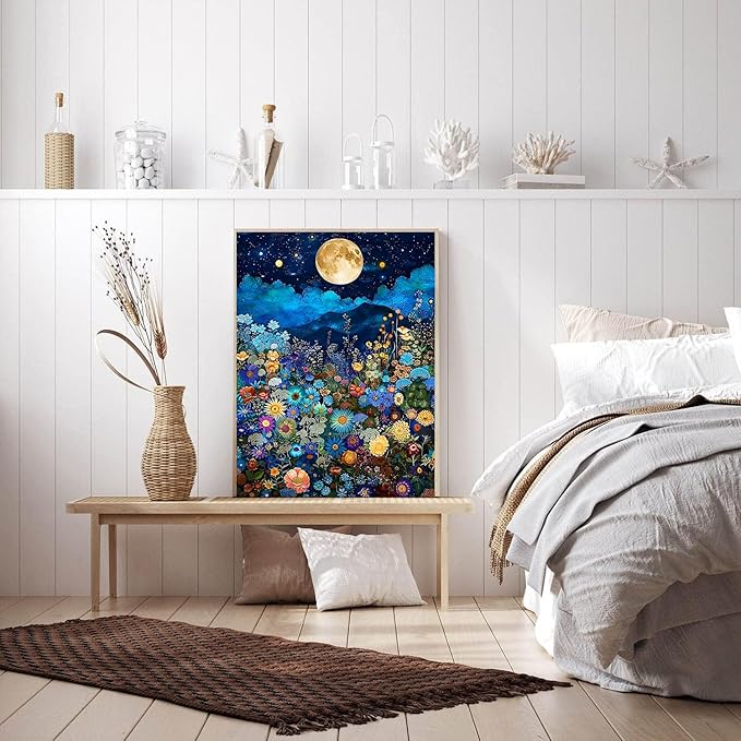igoodom Diamond Art Kits for Adults, Flowers Under The Moon Diamond Painting Kit, Full Drill Round Diamond Art Kits, DIY Gem Art and Crafts for Home Wall Decor Gift 12x16inch
