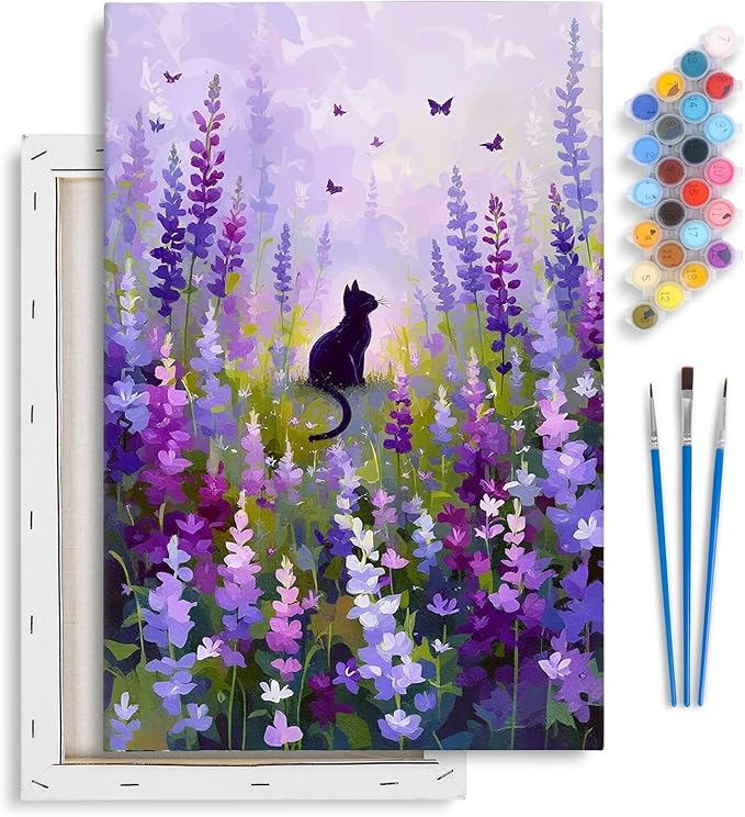 Yezavesu Framed Paint by Numbers Kit for Adults Beginner & Kids Ages 8-12, Flowers Paint by Numbers with Frame, DIY Number Painting for Adults Cat for Home Wall Decor Gift 8x12 inch