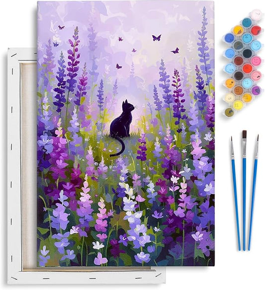 Yezavesu Framed Paint by Numbers Kit for Adults Beginner & Kids Ages 8-12, Flowers Paint by Numbers with Frame, DIY Number Painting for Adults Cat for Home Wall Decor Gift 8x12 inch