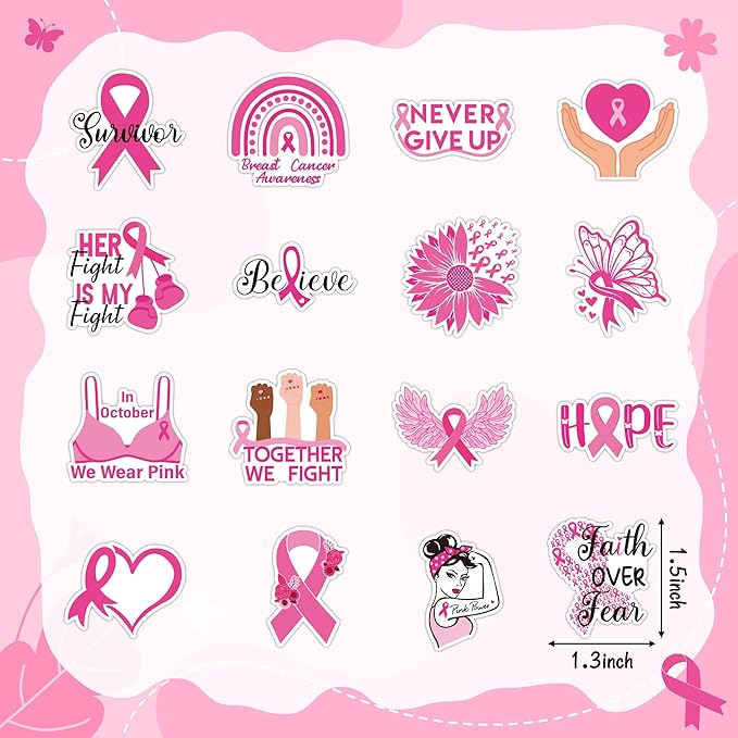 beyumi breast cancer awareness stickers - 1000pcs breast cancer awareness stickers in 2 rolls waterproof vinyl pink ribbon caring for women's health decals care about women laptop bottle luggage decor