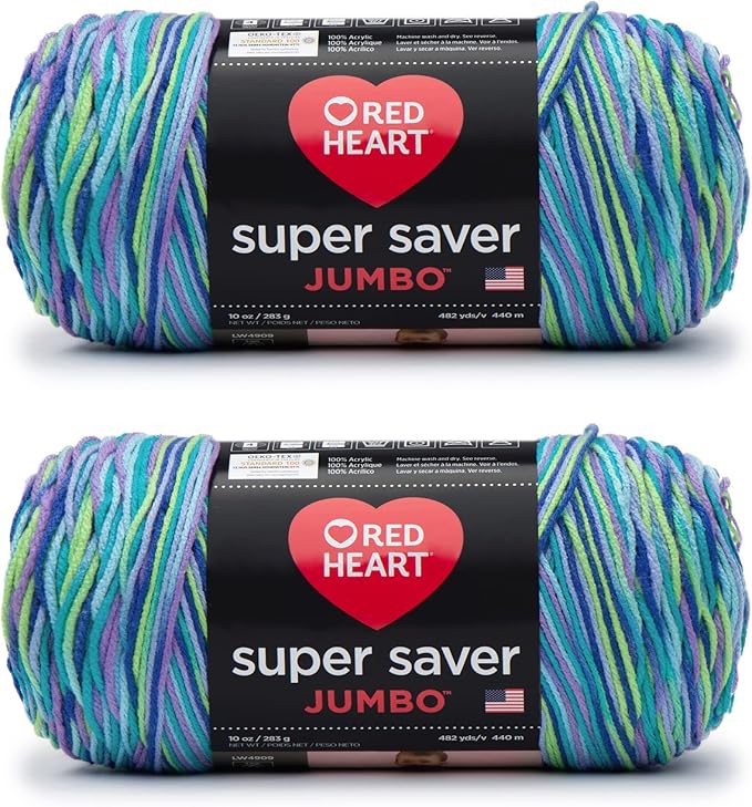 Red Heart Super Saver Jumbo Wildflower Yarn - 2 Pack of 283g/10oz - Acrylic - 4 Medium (Worsted) - 482 Yards - Knitting/Crochet