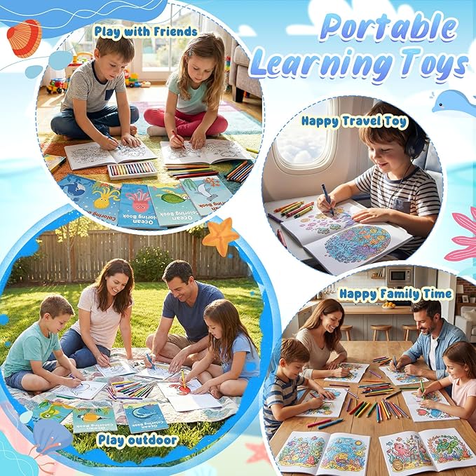 Liliful 144 Pcs Ocean Cartoons Coloring Book Bulk for Kids Mini Ocean Cartoons Theme Drawing Book with Sea Creature Shell Patterns Marine Life Goodie Bag Filler Party Favors and Holiday Gifts